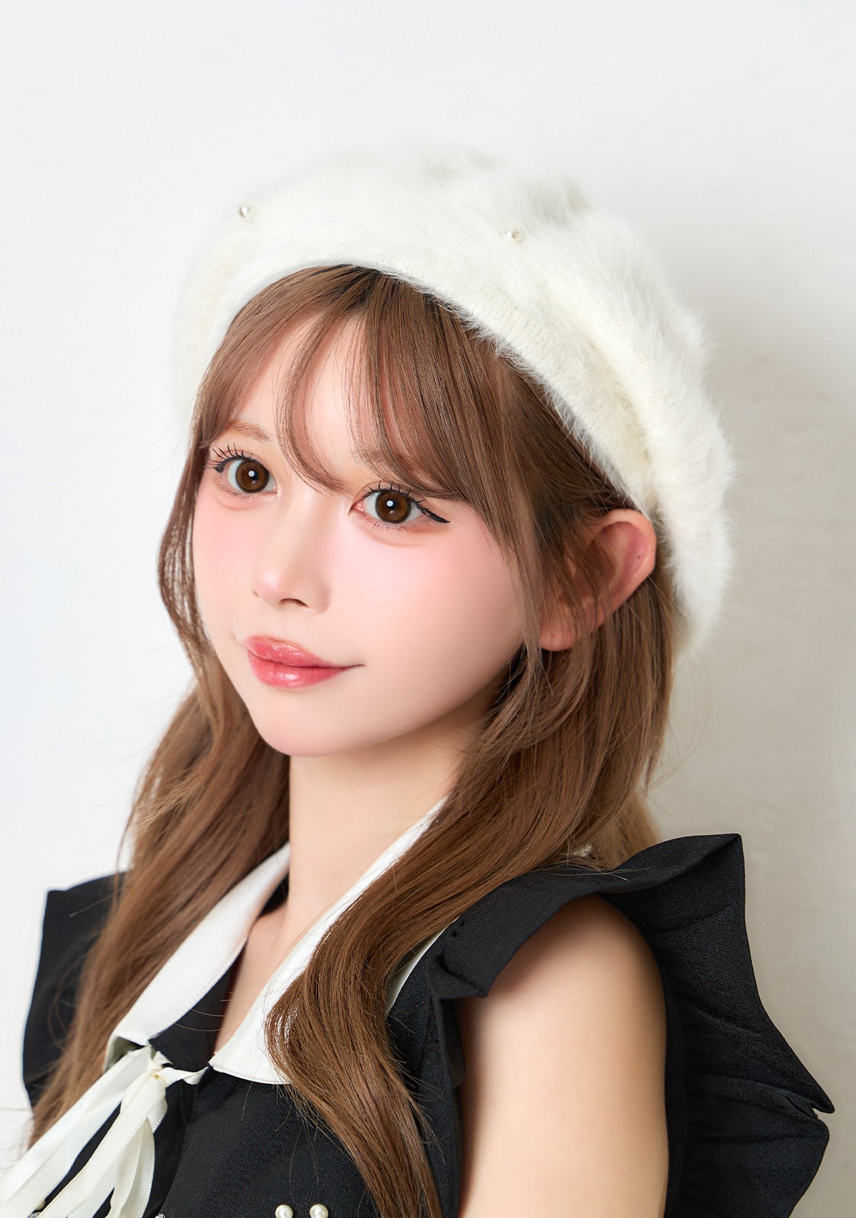パール付きふわふわニットベレー帽