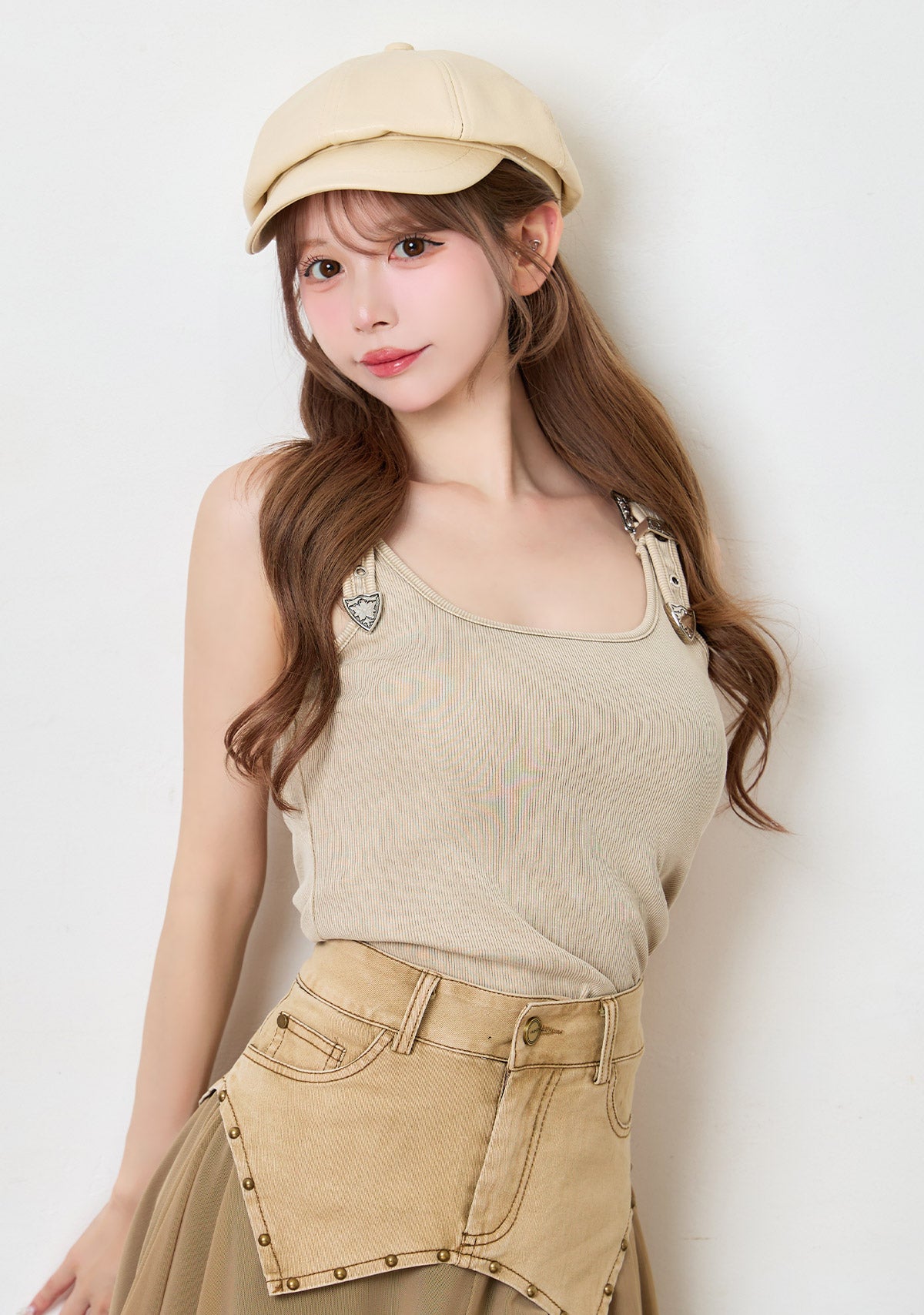 フェイクレザーギャザーキャスケット