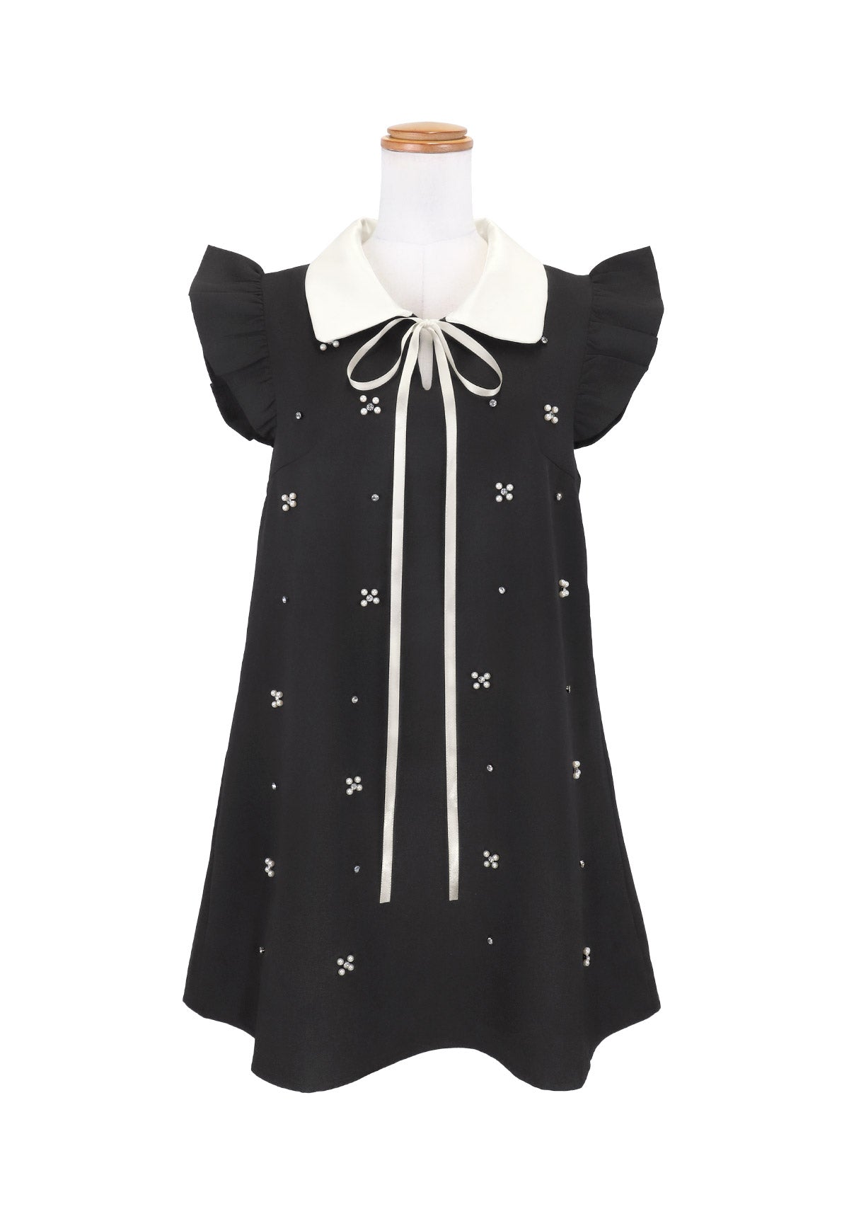 フラワービジュー襟付きリボンミニワンピース