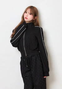 配色パイピングダブルジップショートブルゾン