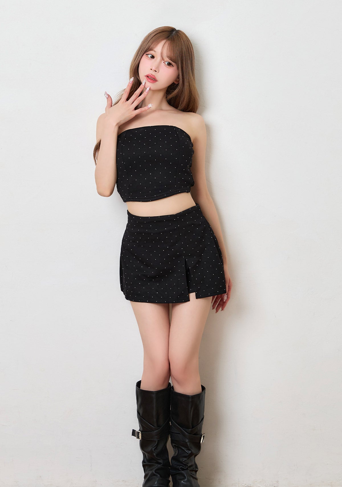 ベアトップ×スリットミニスカートセットアップ