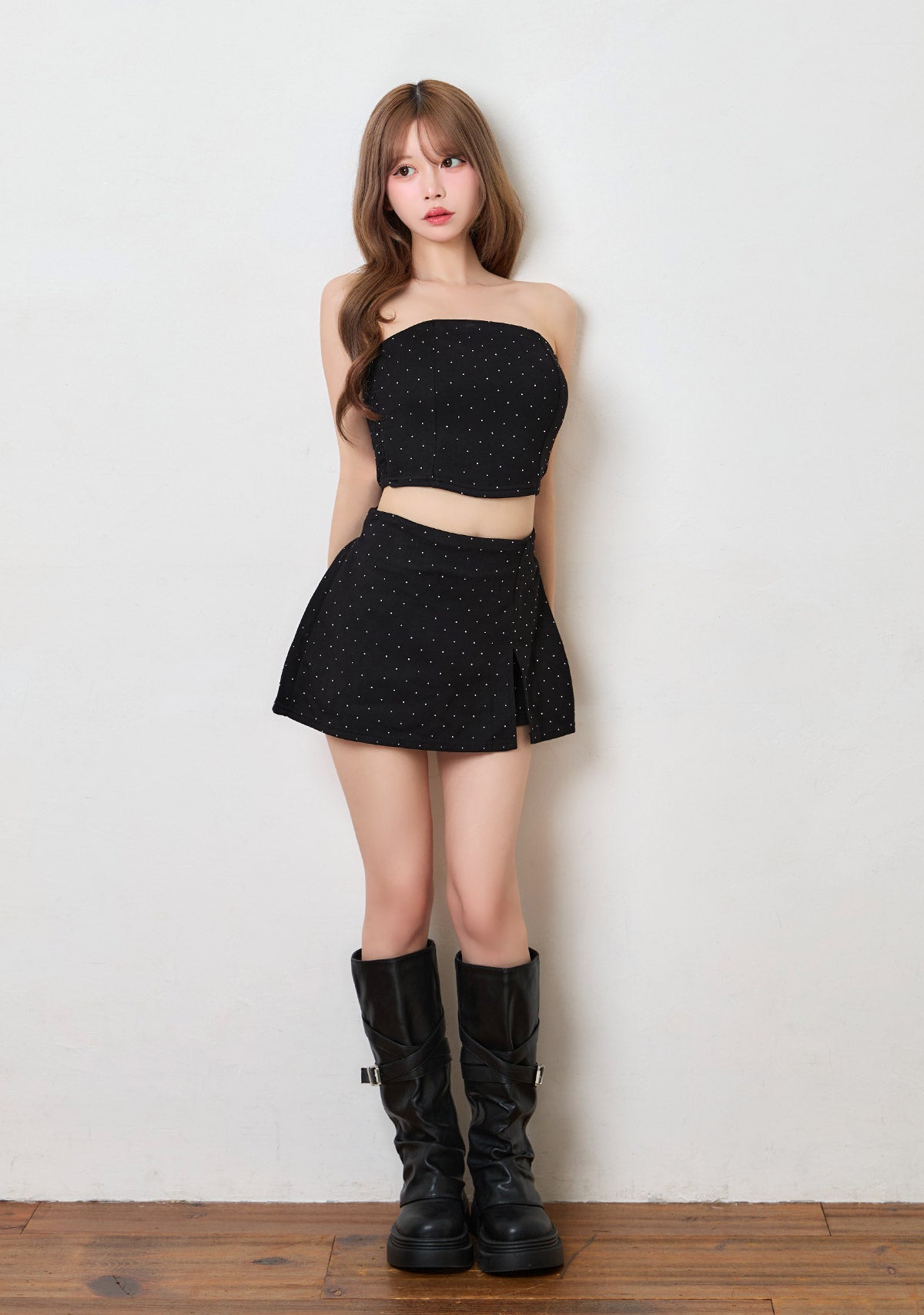 ベアトップ×スリットミニスカートセットアップ