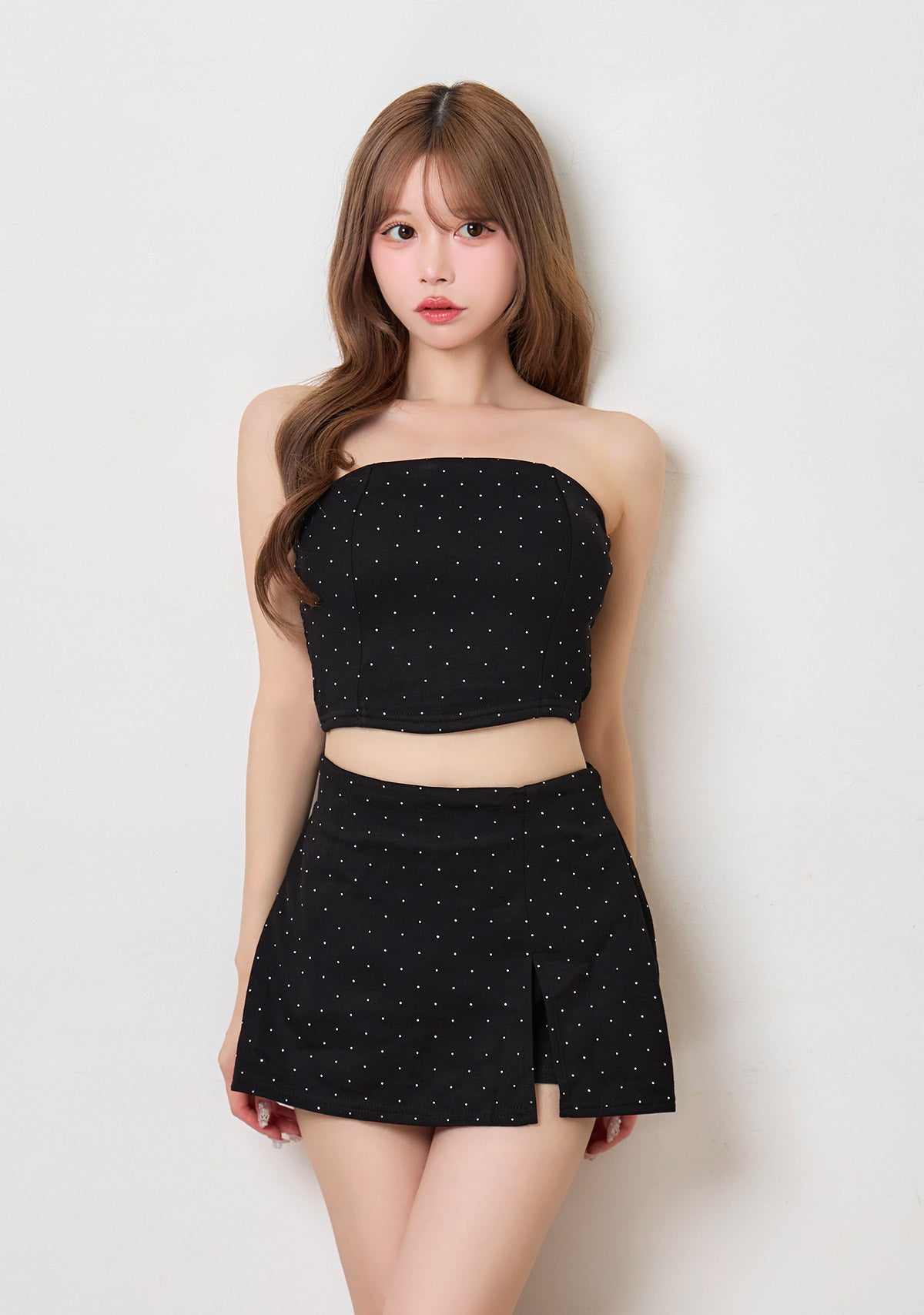 ベアトップ×スリットミニスカートセットアップ